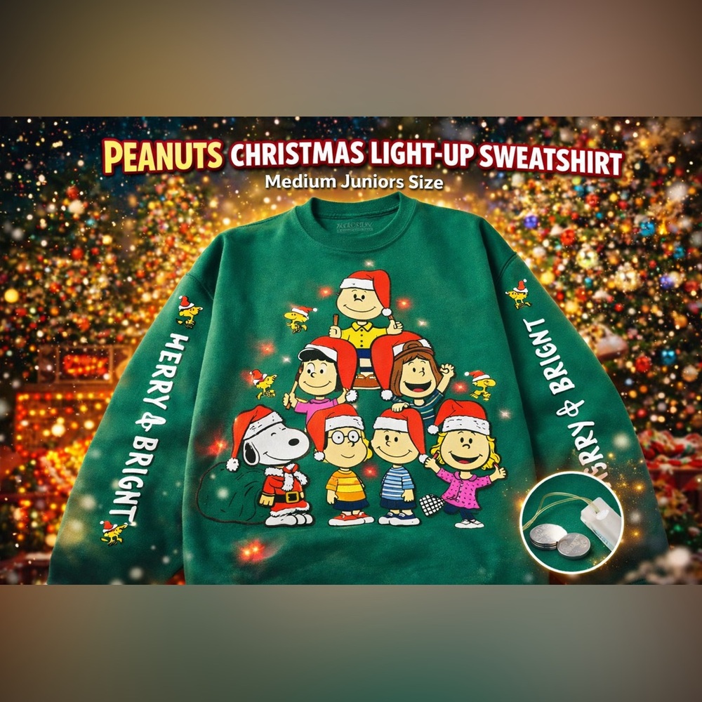 Snoopy Christmas Light-Up Sweatshirt Medium Juniors LED feat the Peanuts gang